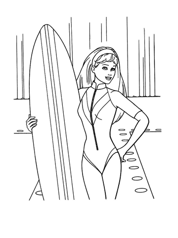 Girl Surfer  Coloring Page